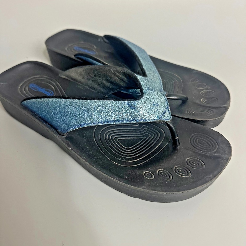 Aerothotic Womens Orthotic Flip Flop Sandals Blue Glitter Thong Comfort Size 39